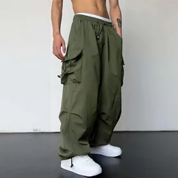 Men's Pants Multi Pockets Trousers Oversized Pocket Cargo For Men With Elastic High Waist Crotch Soft Breathable Hop Streetwear