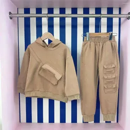 Комплекты одежды Дизайнерская одежда для маленьких мальчиков 2024 Осенние детские костюмы Модная толстовка с капюшоном Спортивная одежда Брюки Комплект из 2 предметов для мальчика