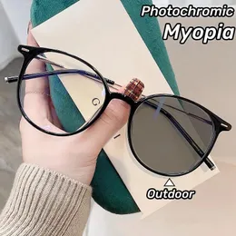 Sonnenbrille Retro Pochromic Nahsichtbrille Automatischer Farbwechsel Myopic Weiblich Runder Rahmen Rezept Kurz