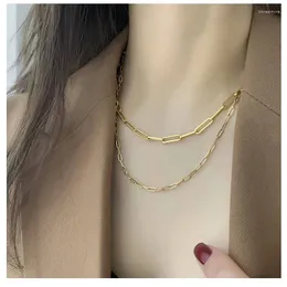 Correntes Criativas Versáteis Instagram Cool Estilo Dupla Camada Colar Dourado Titânio Aço Clavícula Corrente YLQ10343