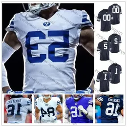 BYU NCAA Cougars # 8 Steve Young 9 Jim Mcmahon 32 Dennis Pitta 89 Matt Bushman Aposentado Branco Azul Marinha Homens Juventude Criança Jer 47 8