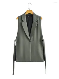 Kvinnors jackor Zevity Women 2024 Fashion Solid Side Split One-Button Vest Vintage Female ärmlös Ytterkläder kostym Chic Outwear Waistcoat