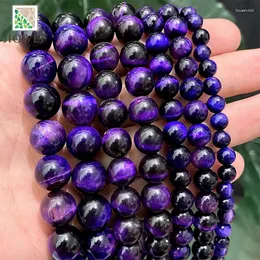 Loose Gemstones Smooth Purple Tiger Eye Stone Round Beads Natural DIY Bracelet Necklace For Jewelry Making 15" Strand 6 8 10 12MM