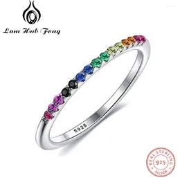 Cluster Ringe Bunte CZ Stein Ring 925 Sterling Silber Hochzeit Für Frauen Regenbogen Farbe Verlobungsschmuck (Lam Hub Fong)