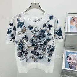 maglione firmato da donna T-shirt lavorata a maglia a farfalla con collo rotondo versione alta per top da donna a maniche corte nuova primavera / estate 2024