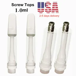 Cartucce Vape da 1 ml Carrelli in ceramica pieni da 510 fili Vuoti Atomizzatori STOCK USA 4 pezzi Foro di aspirazione Bobina in ceramica Serbatoio in vetro Vuoto in schiuma Imballaggio Tappi a vite 800 pezzi / custodia