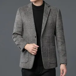 2023 herbst Winter Männer Klassische Plaid Schafe Wolle Blazer Männlich Grau Kaffee Kariert Muster Kaschmir Gemischt Anzug Jacken Outfits 240125