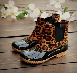 Ankle Rainboots for Women Leopard Woman Winter Boots Waterproof Rain Boots Female Winter Shoes Square Heel Women Galoshes Boots 240125