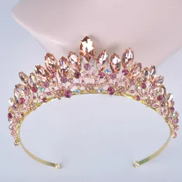 Hårklipp mode persika färg bröllop tiara för brud kristall strass kvinnor fest kronor brudklänning tillbehör