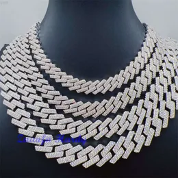 Pass Diamond Tester 925 Silver Cuban Link Necklace Iced Out 10mm 12mm 13.5mm 15mm 2 Rows Hip Hop Vvs Moissanite Cuban Chain