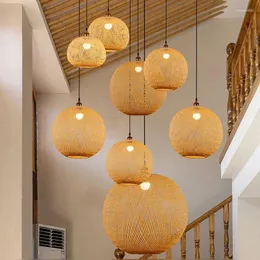 Lâmpadas pendentes ZK50 Lustre de bambu tecido à mão Decoração de sala de iluminação Quarto Sala de jantar 90-260V