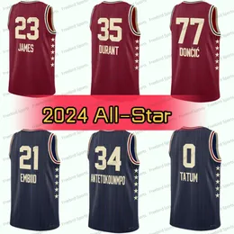 Printed ALL 2024 Star Basketball Jerseys TATUM Durant Booker Embiid Curry Luka JAMES Doncic Edward DeRozan Custom Mens Printing