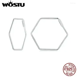 Stud Earrings WOSTU 925 Sterling Silver Minimalist Huge Heart Hexagon Women Statement Party Ear Buckle Pendientes Fine Jewelry Gift