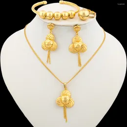 Halskette Ohrringe Set Afrikanischer Schmuck Luxus Dubai Goldfarbe Arabisch Hochzeit Brautkollektion Sets Ohrring Für Frauen