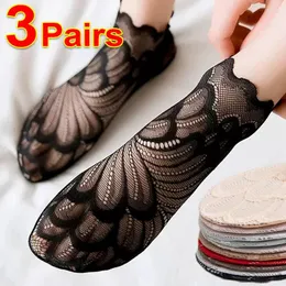 Women Socks Summer Lace Flower Mesh Non-slip invible Liner Sock Female Elimal Thin Transprent Treadprent Tread