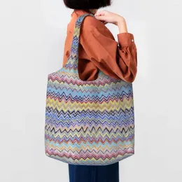 Сумки для покупок с красочным зигзагообразным узором, художественная большая сумка для продуктов, богемная современная холщовая сумка с геометрическим рисунком на плечо, вместительная сумка для покупателя