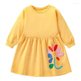 Girl Dresses Jumping Meters Long Sleeve Flowers Embroidery Girls Princess Applique Toddler Costume Kids Frocks Baby Clothes