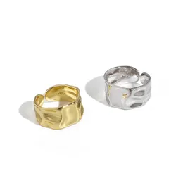 Anello in argento sterling 925 con faccia concava irregolare, design ampio, anello placcato in oro, rjing placcato in oro. Anello versatile