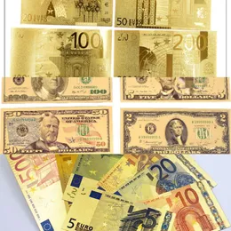 Other Toys 7 8Pcs Commemorative Notes 24K Gold Plated Dollar Euros Fake Money Gifts Collection Antique Banknote USD Currency Toy 221111O6SF3UEV0RC9