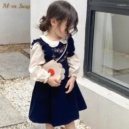 Vestidos de menina moda bebê algodão camisa veludo colete vestido infantil criança criança primavera outono roupas bordadas 1-10y