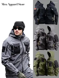 남자 트렌치 코트 상어 피부 군용 재킷 남자 전술 소프트 쉘 바람 방수 방수 후드화물 재킷 야외 유니폼