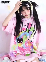 Mulheres Camisetas 2024 O Pescoço Camisetas Mulheres Harajuku Manga Curta Impressão de Desenhos Animados Y2K Estética Gráfico T-shirt Adolescentes Casual Grunge Tees Kawaii