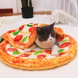 Kedi Yatak ve Battaniye Eğlenceli Gıda Tasarımı Pet Nest Sıcak ve yumuşak kedi ve köpek uyku mat sevimli pizza pasta şeklindeki evcil hayvan kulübesi zemin mat 240131