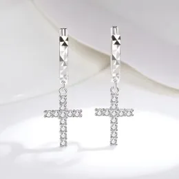 أقراط 925 Silver Cross Earrings Bling Moissanite Huggie Hoop أقراط النساء INS 2022 مجوهرات 14K مملوءة بالذهب Pendientes Oorbellen هدية