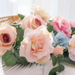 Dekorative Blumen, künstliche Blumen, realistischer künstlicher Rosenstrauß, helle Farbe, 3 Köpfe, einfache Wartung, Hochzeitsarrangement für Zuhause