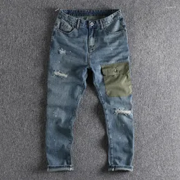 Jeans da uomo 2024 Primavera ed Estate Design Senso Cuciture Tasca Strappata Moda Uomo Pantaloni dritti per la gioventù 3