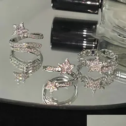 Bandringe Y2K Glänzende Sternöffnung Süße Harajuku Pentagramm Bling Kristall Verstellbarer Ring Modeschmuck Für Frauen Geschenke 230410 Drop Dhty6