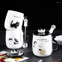 Kubki Śliczny kreskówka kota ceramiczna kubek kawy z pokrywką łyżki biuro dom duży pojemność puchar wody puchar mody prezent mody dla znajomych