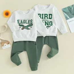 Kläderuppsättningar 2024-11-22 LIORITIIN Baby Boys kläder Set Long Sleeve Letters Eagle Print Sweatshirt med elastisk midja Sweatpants