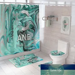 Simple Printed Shower Curtain Floor Mat Three-Piece Combination Bathroom Mat Set Waterproof and Moisture-Proof