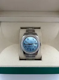 Homens de luxo Relógio de Pulso Japão Mecânico Automático Nova Pulseira de Aço Inoxidável Safira À Prova D 'Água Datejust II 41mm Moldura de Diamante Personalizado Azul Mostrador Árabe