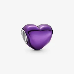 Charms cuore viola metallizzato argento sterling 100% 925 adatto braccialetto europeo originale con ciondoli moda donna fidanzamento matrimonio gioiellor283l