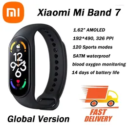 Controllo domestico intelligente Xiaomi Mi Band 7 braccialetto 6 colori AMOLED schermo Miband ossigeno nel sangue Fitness Traker Bluetooth impermeabile