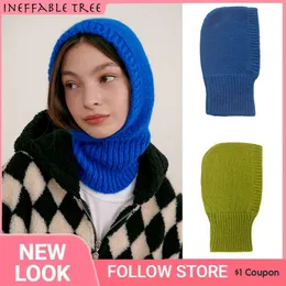 Y2k Women Knitted Balaclava Cap Winter Outdoor Unisex Men Warm Ear Protection Scarf Wool Pullover Snood Hat Collar Bonnet 240131