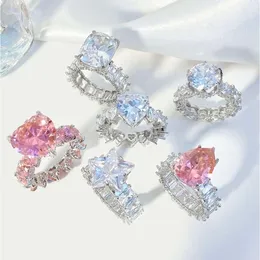 Banda FOXI Fabricante Luxo 100% 925 Sterling Trendy Color Cubic Zirconia Heart Shape Anéis de prata joias femininas