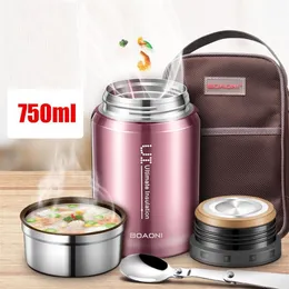 Boaoni 750ml Thermos Food Jar Vacuum معزول من الفولاذ المقاوم للصدأ المطبخ مربع غداء الحفاظ على حاويات الحرارة مع ملعقة قابلة للطي T2017