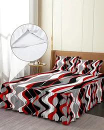 Bed Skirt Stereo Abstract Line Gradient Red Elastic Fitted Bedspread With Pillowcases Mattress Cover Bedding Set Sheet