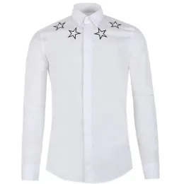 Nova chegada dos homens camisa casual fino ajuste pentagra bordado camisa de alta qualidade masculina chemise homme camisa m 2xl 3xl