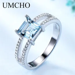 Umcho Solid 925 스털링 실버 보석 생성 나노 스카이 블루 토파즈 여성 칵테일 링 웨딩 파티 파인 보석 CJ191224Q