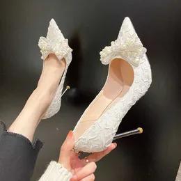 드레스 슈즈 rimocy ladies sexy stiletto heel pearl wedding shoes 신부 얇은 하이힐 흰 펌프 여자 2022 뾰족한 발가락 드레스 파티 신발