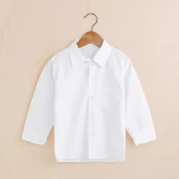 Однотонные белые рубашки для маленьких мальчиков, детская одежда, классический топ, детская футболка, хлопковый джемпер для девочек, однотонная студенческая форма 240123