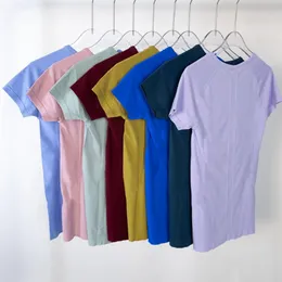 lu-888 рубашка с коротким рукавом для йоги, спортивный топ длиной гонок, женская футболка, топ для фитнеса, облегающие рубашки для бега, спортивная одежда lululemonshirt