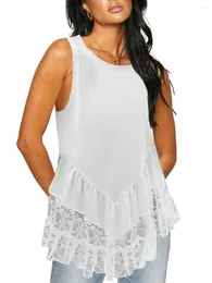 Women's Tanks Tank Tops Loose Fitting Round Neck Sleeveless Lace Flower Embroidery Ruffle Hem Vest White Shirts For Summer Y2K