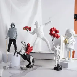 Banksy Sculpture Collection Flower Thrower Statue Pop Art Modern Balloon Girl Figurine Office Home Decoration Accessories Street 240127