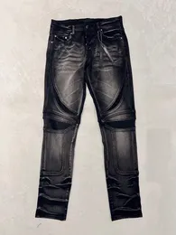 USA Fashion Mens Plus Size Patchwork Denim Byxor med näthål Casual vintage tvättade målningsstilar jeans byxor bottnar nya färger 24SS 0131