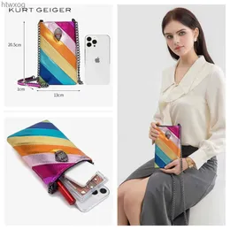 휴대폰 파우치 2024 New Kurt Geiger Eagle Head Bag Kensington Cross Body Rainbow Contrast 클래식 휴대 전화 가방 어깨 크로스 바디 백 YQ240131